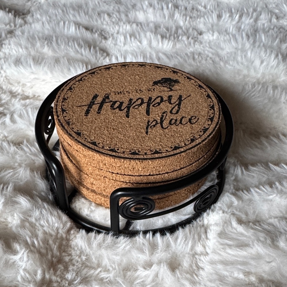 Cork Coasters with Black Holder